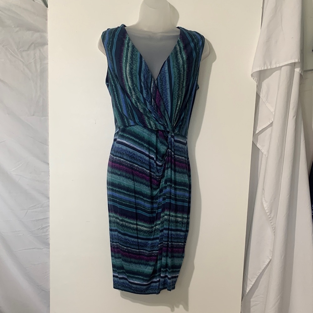 Elegant Striped Midi Dress in Blue and Purple